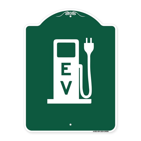 Signmission Ev Electric Vehicle Charging Station, Green & White Aluminum Sign, 18" x 24", GW-1824-24090 A-DES-GW-1824-24090 - main